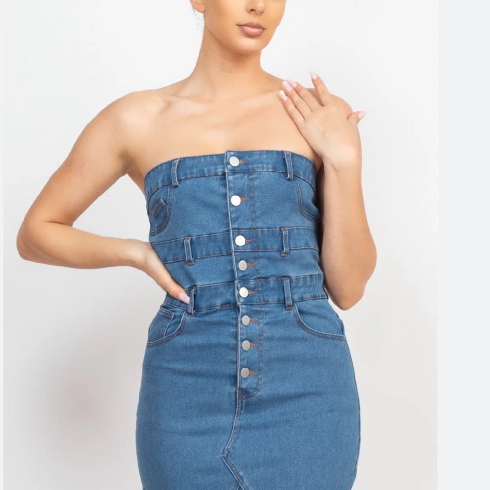 Urban Outfitters Blue Strapless Denim Dress